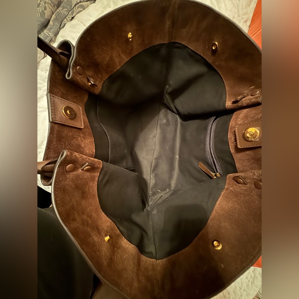 DeMellier Dark Brown Suede Tote with Gold Hardware - Picture 4 of 11